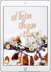 tablet, with a cake decoration